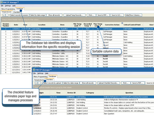 HACCP Manager Database Screen