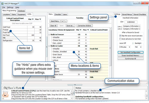 HACCP Manager Menu Programming Screen
